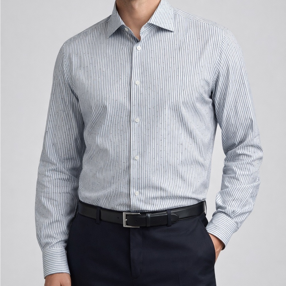 ermenegildo zegna current shirt xl cotton camisa light blue striped long sleeve
